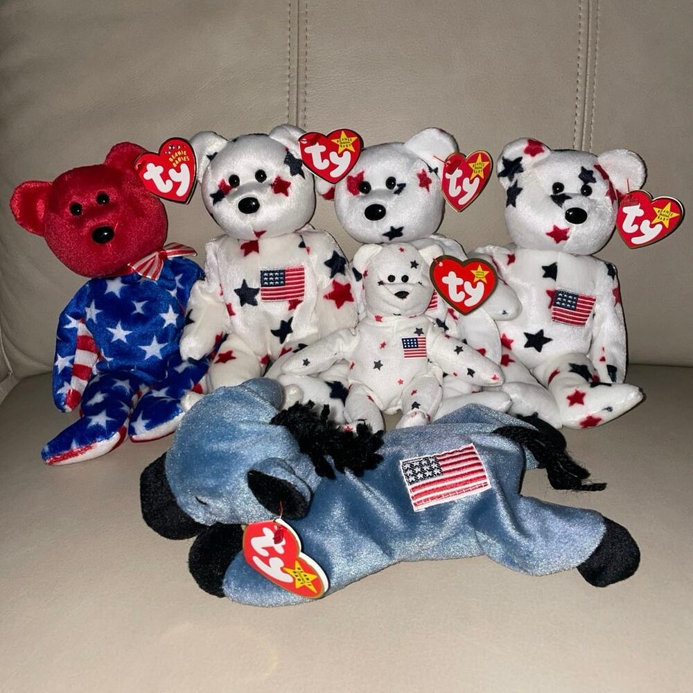 Vintage Ty Americana 6-Piece Plush Lot - Glory, Liberty & Lefty Donkey 1996